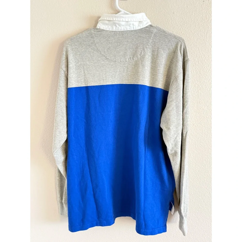 Polo Ralph‎ Lauren Mens Rugby Shirt Medium Grey Blue Colorblock Long Sleeve Pony